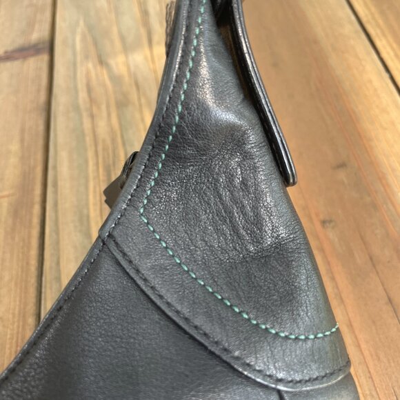 Vintage COACH Hamptons Large Hobo Clip #8A67 — Black w/ Teal Contrast Stitching - Picture 5 of 14